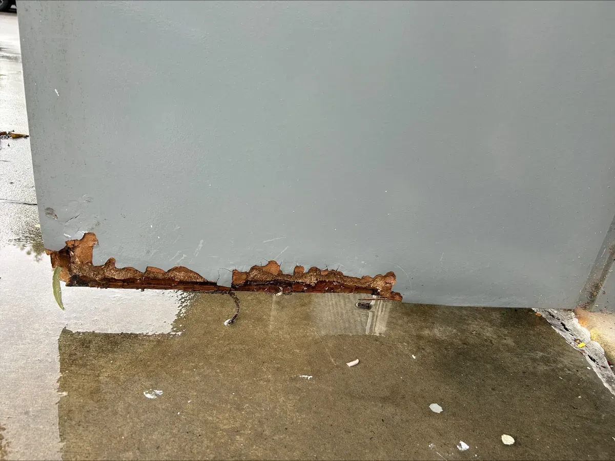 Deteriorated fire door frame