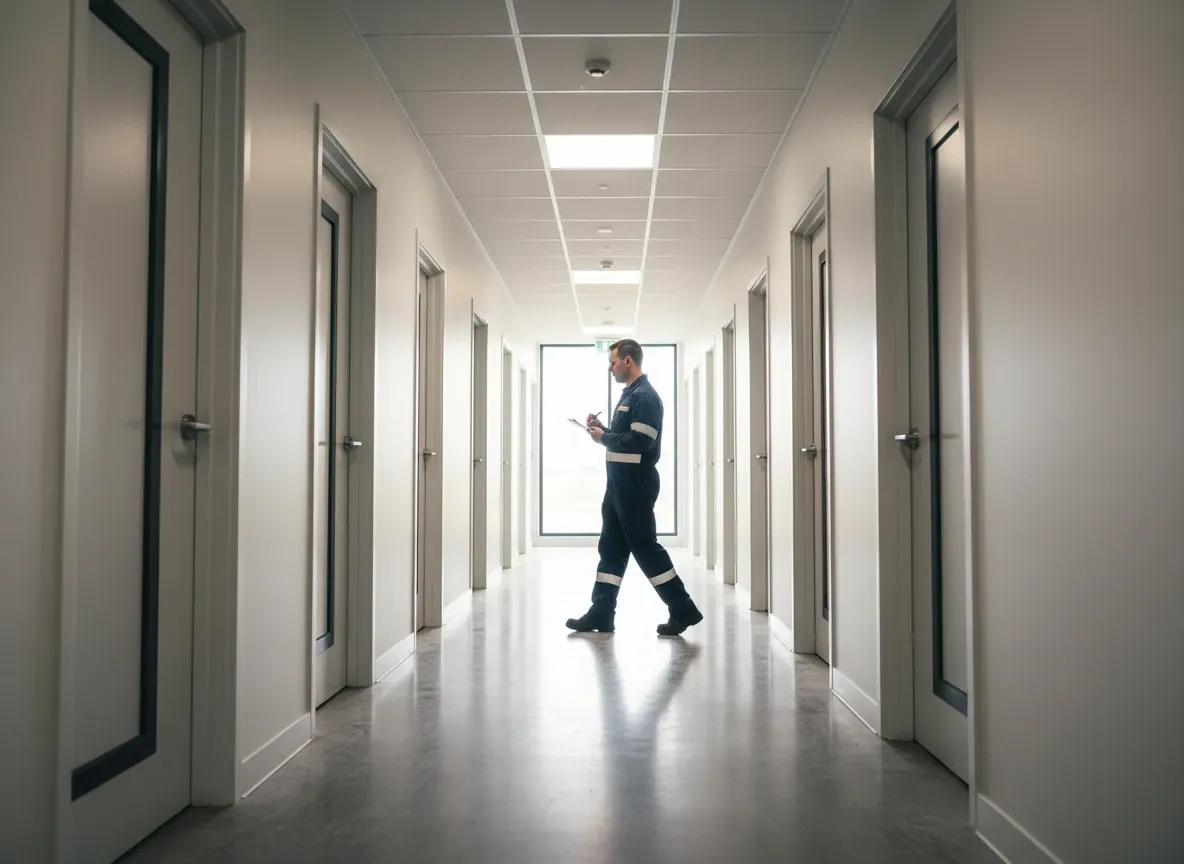 Fire doors in a hospital corridor